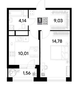 1-к квартира, строящийся дом, 40м2, 21/25 этаж