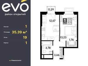 1-к квартира, вторичка, 35м2, 19/25 этаж