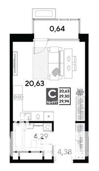 Студия квартира, строящийся дом, 30м2, 19/25 этаж