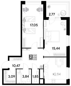 2-к квартира, строящийся дом, 65м2, 4/25 этаж