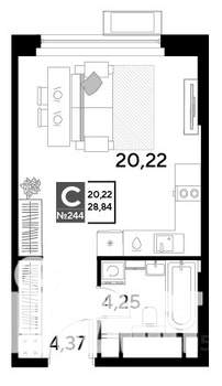 Студия квартира, строящийся дом, 29м2, 22/25 этаж