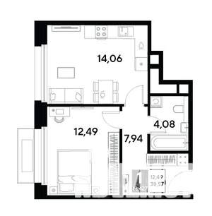 1-к квартира, строящийся дом, 39м2, 13/25 этаж