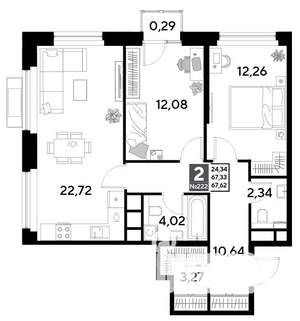2-к квартира, строящийся дом, 68м2, 20/25 этаж