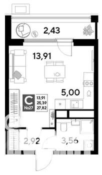 Студия квартира, строящийся дом, 28м2, 4/25 этаж