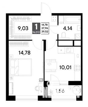 1-к квартира, строящийся дом, 40м2, 25/25 этаж