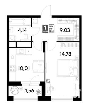 1-к квартира, строящийся дом, 40м2, 17/25 этаж