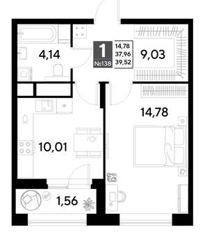 1-к квартира, строящийся дом, 40м2, 12/25 этаж