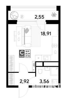 Студия квартира, строящийся дом, 28м2, 21/25 этаж