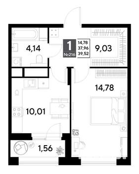 1-к квартира, строящийся дом, 40м2, 18/25 этаж