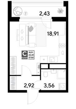 Студия квартира, строящийся дом, 28м2, 23/25 этаж
