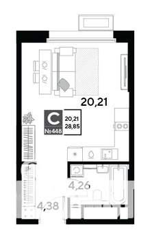 Студия квартира, строящийся дом, 29м2, 15/25 этаж
