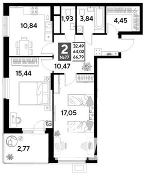 2-к квартира, строящийся дом, 67м2, 7/25 этаж