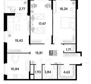 3-к квартира, строящийся дом, 93м2, 7/25 этаж