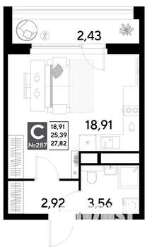 Студия квартира, строящийся дом, 28м2, 24/25 этаж