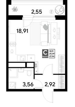 Студия квартира, строящийся дом, 28м2, 17/25 этаж