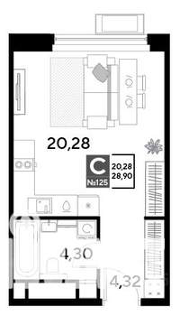 Студия квартира, строящийся дом, 29м2, 12/25 этаж