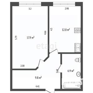 1-к квартира, вторичка, 47м2, 1/25 этаж