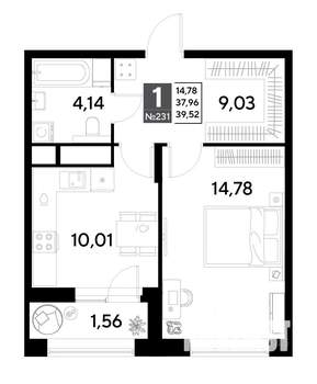 1-к квартира, строящийся дом, 40м2, 19/25 этаж