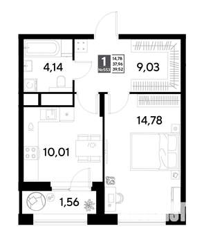 1-к квартира, строящийся дом, 40м2, 20/25 этаж