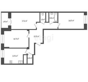 3-к квартира, вторичка, 88м2, 8/25 этаж