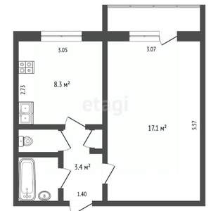 1-к квартира, вторичка, 33м2, 1/9 этаж