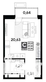 Студия квартира, строящийся дом, 30м2, 23/25 этаж