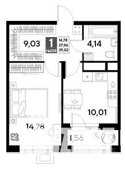 1-к квартира, строящийся дом, 40м2, 21/25 этаж