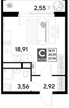 Студия квартира, строящийся дом, 28м2, 20/25 этаж
