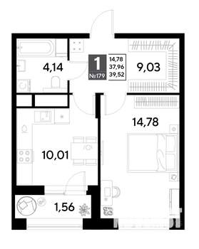 1-к квартира, строящийся дом, 40м2, 15/25 этаж