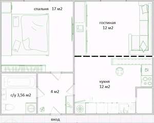2-к квартира, вторичка, 50м2, 4/25 этаж