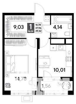 1-к квартира, строящийся дом, 40м2, 3/25 этаж