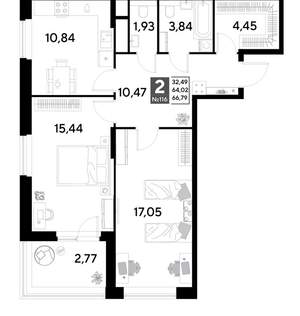 2-к квартира, вторичка, 67м2, 10/25 этаж