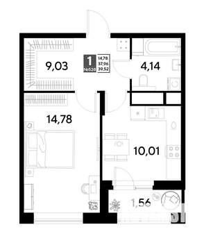1-к квартира, строящийся дом, 40м2, 18/25 этаж