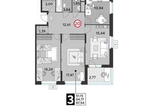 3-к квартира, вторичка, 88м2, 3/25 этаж