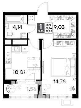 1-к квартира, строящийся дом, 40м2, 3/25 этаж