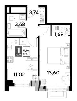 1-к квартира, строящийся дом, 34м2, 25/25 этаж