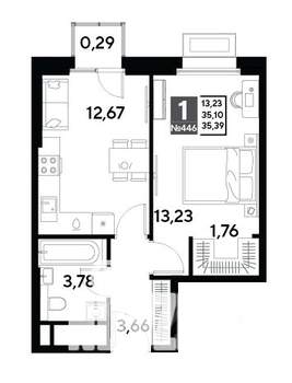 1-к квартира, строящийся дом, 35м2, 15/25 этаж