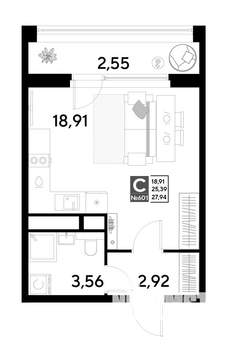 Студия квартира, строящийся дом, 28м2, 24/25 этаж