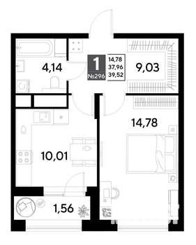1-к квартира, строящийся дом, 40м2, 24/25 этаж