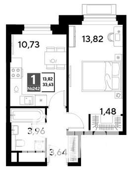 1-к квартира, строящийся дом, 34м2, 22/25 этаж