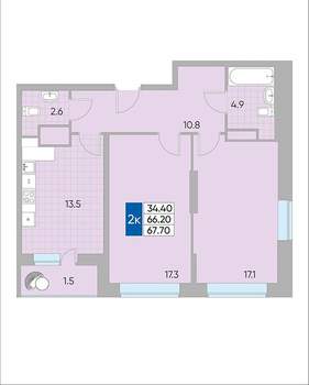 2-к квартира, вторичка, 68м2, 3/20 этаж