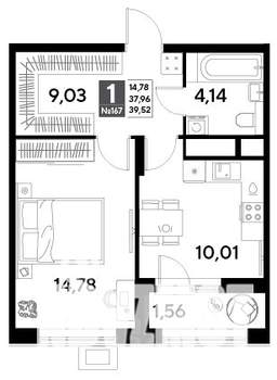 1-к квартира, строящийся дом, 40м2, 14/25 этаж