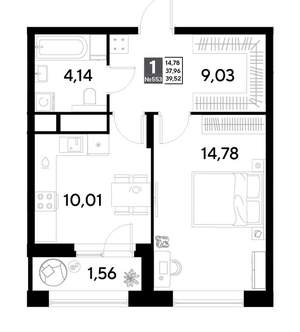 1-к квартира, строящийся дом, 40м2, 20/25 этаж