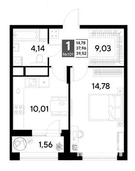 1-к квартира, строящийся дом, 40м2, 9/25 этаж