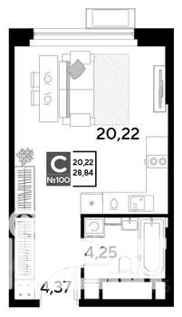 Студия квартира, строящийся дом, 29м2, 10/25 этаж