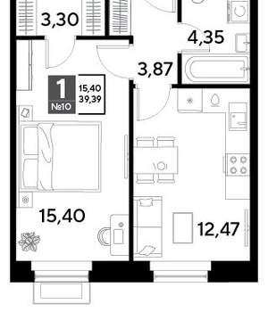 1-к квартира, строящийся дом, 39м2, 2/25 этаж