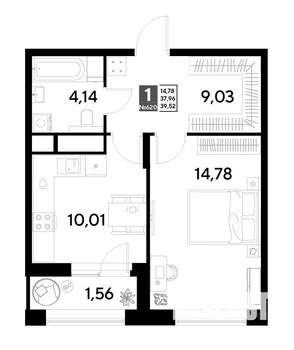 1-к квартира, строящийся дом, 40м2, 25/25 этаж