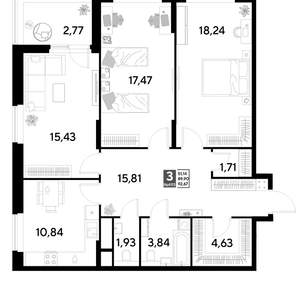 3-к квартира, вторичка, 93м2, 16/25 этаж