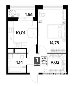 1-к квартира, строящийся дом, 40м2, 20/25 этаж