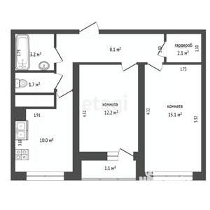 2-к квартира, вторичка, 52м2, 12/26 этаж